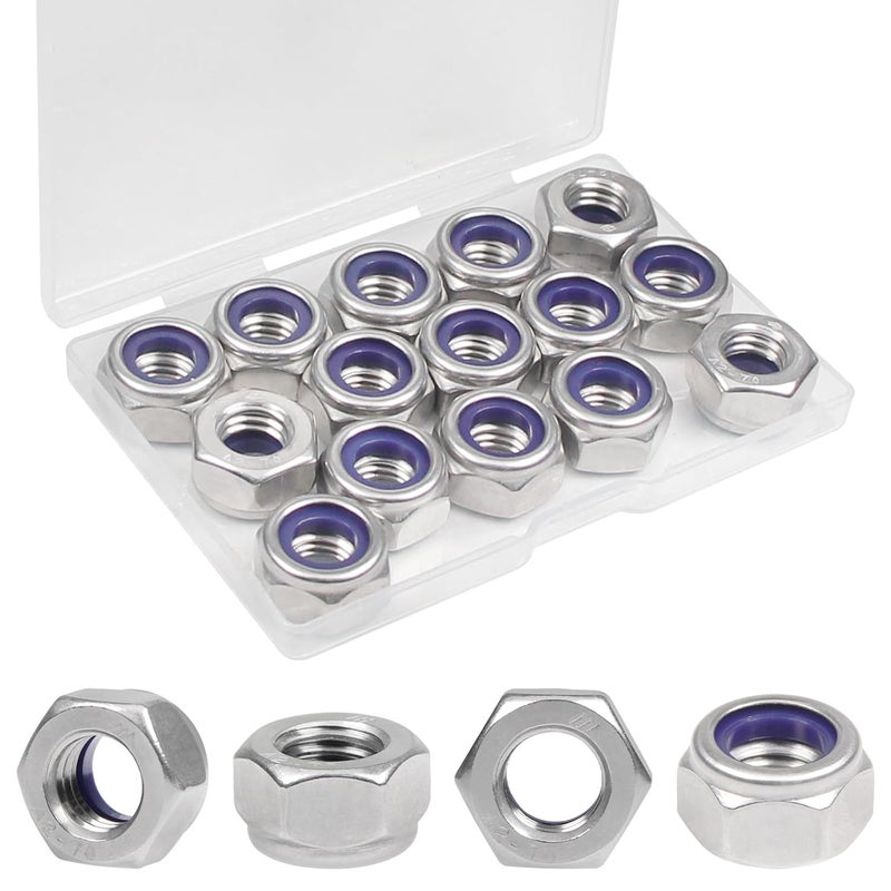 Yinpecly 15PCS M10 Locknuts M10x1.5mm Nylon Insert Hex Lock Nuts 304 Stainless Steel Metric Self-Locking Nylon Lock Nut for Industrial Construction Fasteners - Image 1